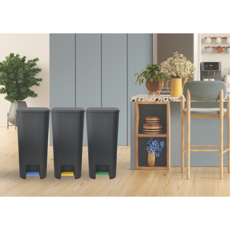 Zestaw 4 x Kosz z Pedałem na Śmieci Różne Kolory do Segregacji 40 L Czarny