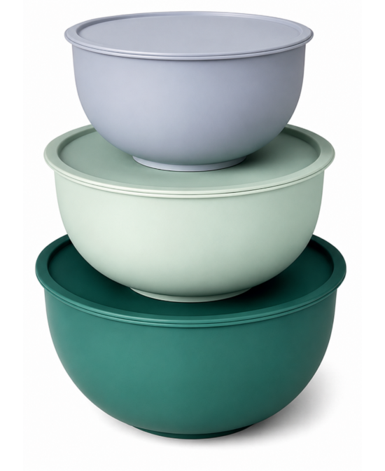 PRACTIC Luna 3-Piece Kitchen Mixing Bowl Set with Lids (1.2L + 2L + 3.2L)
