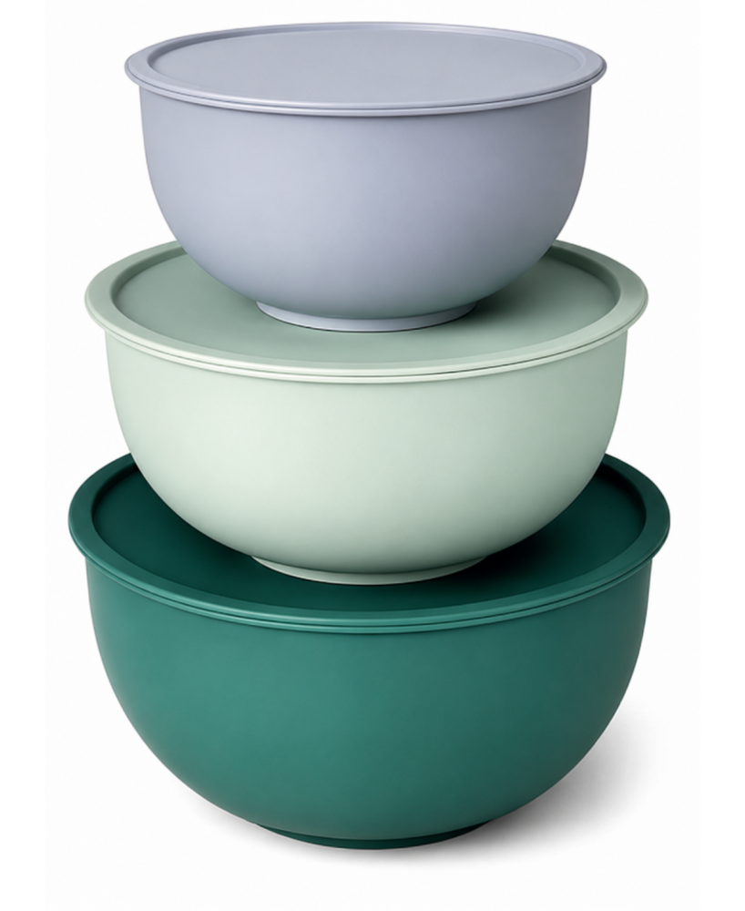 PRACTIC Luna 3-Piece Kitchen Mixing Bowl Set with Lids (1.2L + 2L + 3.2L)